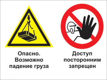 Кз 32 опасно - возможно падение груза. доступ посторонним запрещен. (пластик, 600х400 мм) - Знаки безопасности - Комбинированные знаки безопасности - магазин "Охрана труда и Техника безопасности"